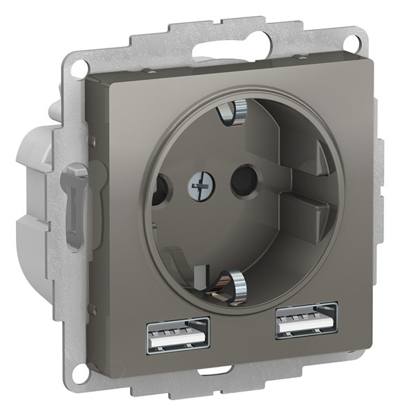 

Розетка с заземлением с 2 USB Systeme Electric ATN000930 AtlasDesign A+A, 5В/2,4 А, 2х5В/1,2 А, механизм, Сталь, ATN000930