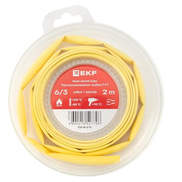 

Термоусаживаемая трубка EKF tut-6-y-b нг 6/3 желтая ролик 2 м, tut-6-y-b
