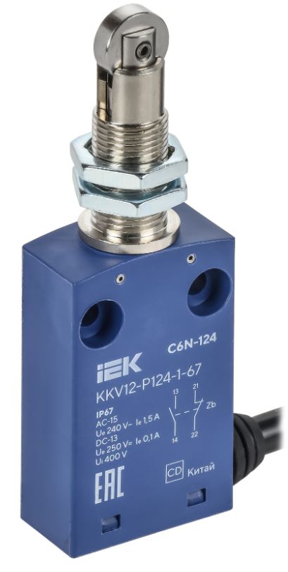 

Выключатель концевой IEK KKV12-P125-1-67 C6N-125 вертикальный толкатель с нажимным роликом резьбовое крепление IP67, KKV12-P125-1-67