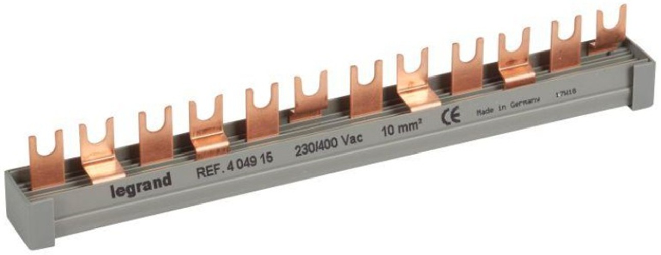 

Гребёнчатая шина Legrand 404915 HX³ T/2П, 63А, 10 мм², 12 модулей, вилочное подключение, 404915