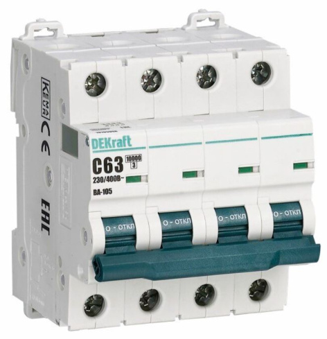Изображение товара Автоматический выключатель DEKraft 13147DEK 4P 63 А В IP20 защитой от коротких замыканий