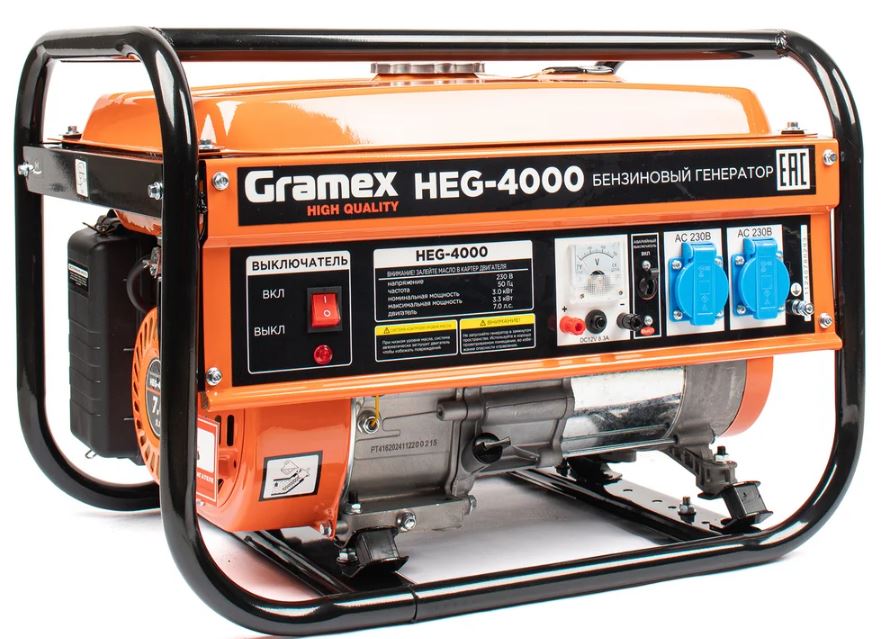 

Генератор бензиновый Gramex HEG-4000 020362 Gramex 3.3кВт/электростанция 230В/электрогенератор 7.0 л.с., HEG-4000
