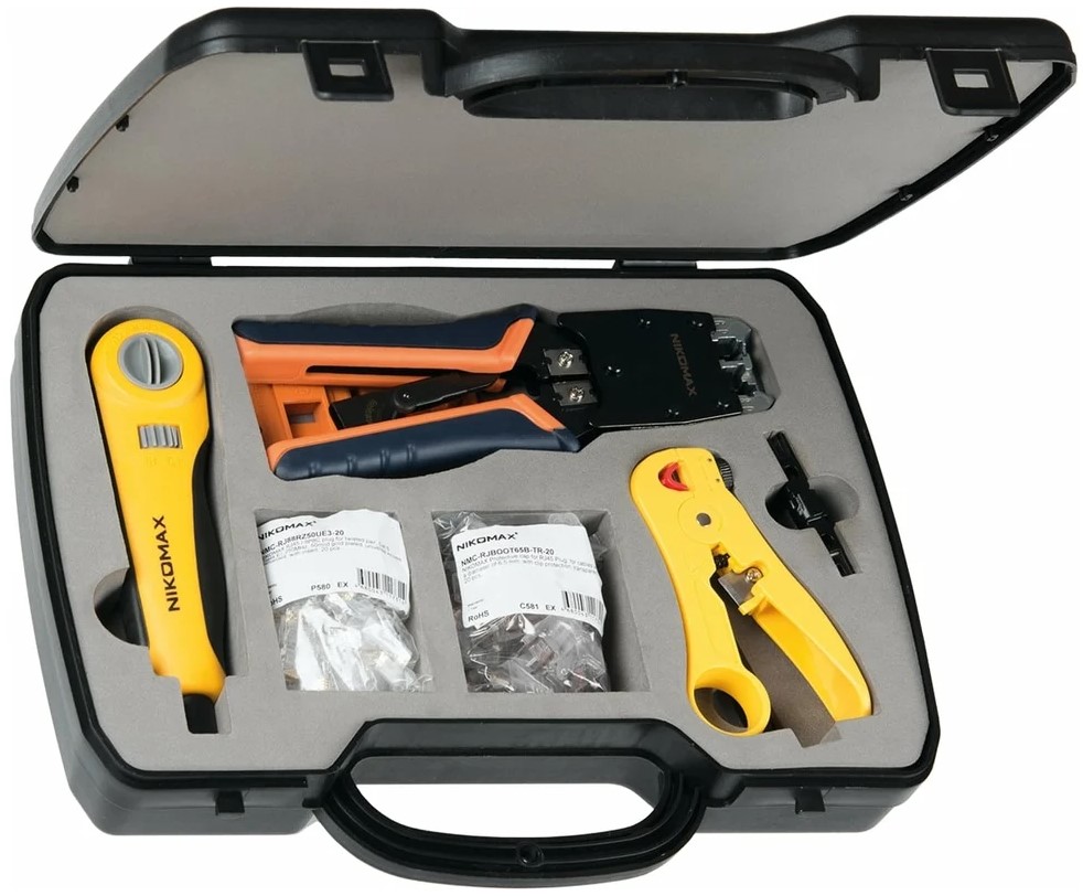 

Набор инструментов NIKOMAX NMC-TOOL-KIT-1 Комплект №1, для медных сетей (обжимной инструмент, ударный инструмент с 2-мя ножами, стриппер, площадка для, NMC-TOOL-KIT-1