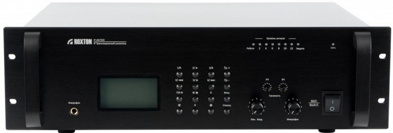 

Усилитель Roxton IP-A67350 Ip трансляционный 350 Вт, 70-100В, 4-16 Ом, микр/линейный вход, MP3, протоколы TCP/IP, RS-232, 220В, IP-A67350