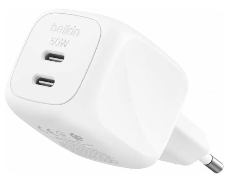 

Зарядное устройство сетевое Belkin WCH019kqWH 2*USB-C Wall Charger GaN 50W With PPS. Цвет: белый, WCH019kqWH