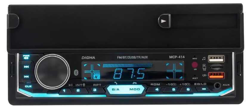 

Автомагнитола Digma MCP-414 1DIN 4x45Вт v5.0 USB 2.0 AUX 4 ПДУ, MCP-414