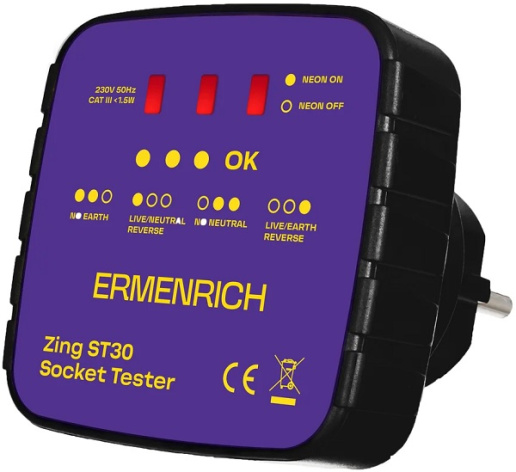 Изображение товара Тестер для розеток Ermenrich 83818 — проверка электросетей и розеток