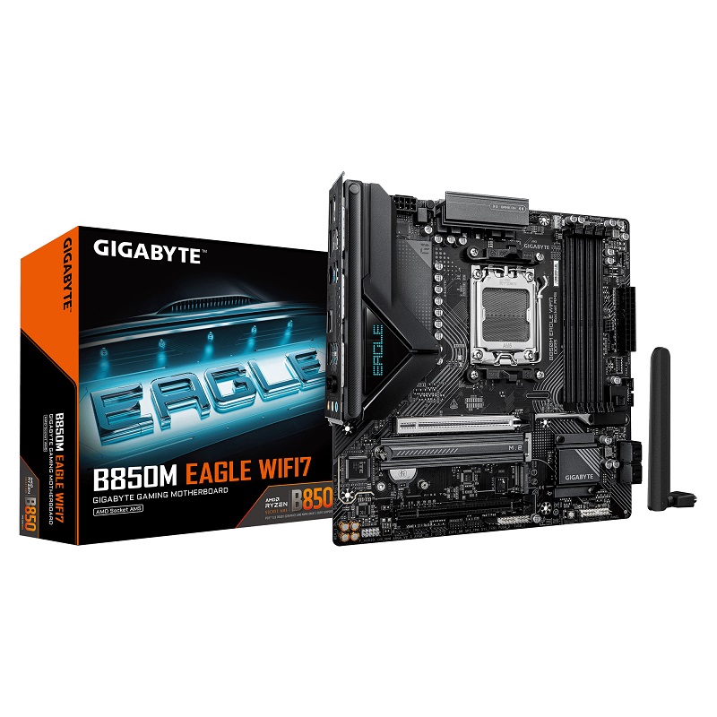 

Материнская плата mATX GIGABYTE B850M EAGLE WIFI7 (AM5, AMD B850, 4*DDR5, 2*PCIe, 2*M.2, 4*SATA, WiFi, BT, 2*USB 3.2, USB Type-C, HDMI, 2*DP), B850M EAGLE WIFI7