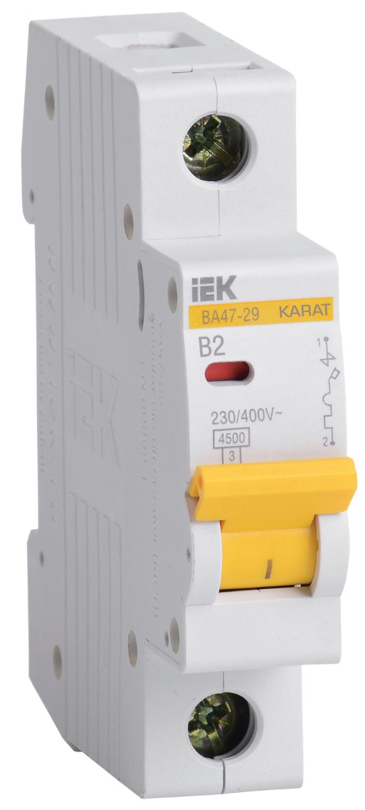 

Автоматический выключатель IEK MVA20-1-002-B KARAT ВА47-29 1P B 2А 4,5кА, MVA20-1-002-B