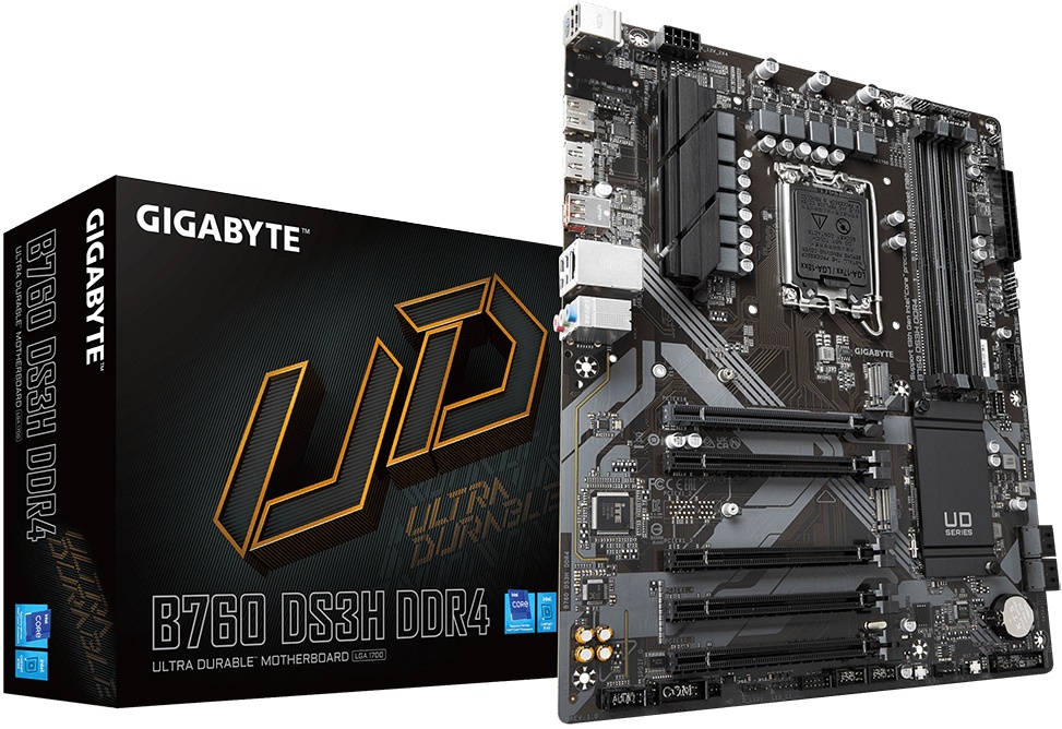 

Материнская плата ATX GIGABYTE B760 DS3H DDR4 (LGA1700, B760, 4*DDR4 (5333), 4*SATA 6G RAID, 2*M.2, 5*PCIE, Glan, HDMI, DP, USB Type-C, USB 3.2, 4*USB, B760 DS3H DDR4