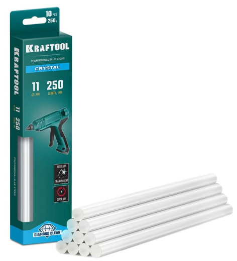 Изображение товара Стержень клеевой Kraftool Cristal 06846-10 прозрачный 250 мм 11 мм набор 10 шт