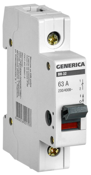 Изображение товара GENERICA MNV15-1-063 — рубильник 63 А, модульный, без мотора