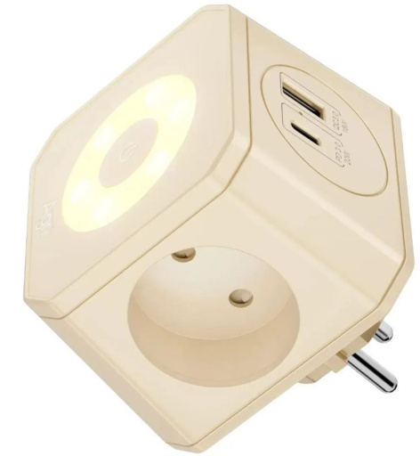 Изображение товара Тройник AGNI TP-WJ2U3E-L-ivory с USB и светом