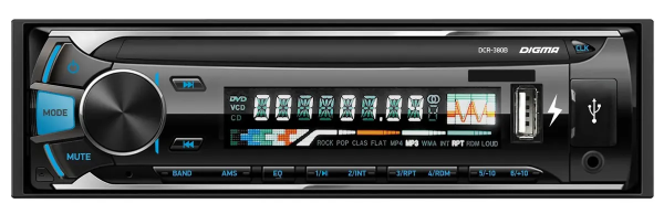 Изображение товара Автомагнитола Digma DCR-380B 1DIN без Bluetooth и сенсорного управления