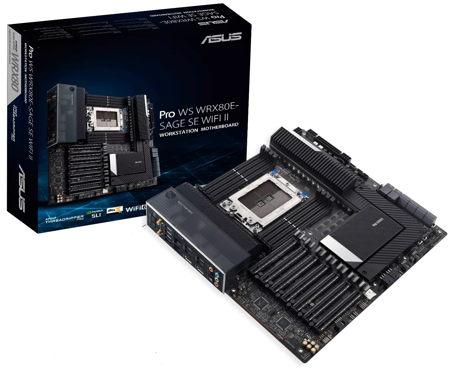 

Материнская плата E-ATX ASUS PRO WS WRX80E-SAGE SE WIFI II 90MB1E60-M0EAY0 (sWRX8, AMD WRX80, 8*DDR4 (3200), 8*SATA 6G RAID, 3*M.2, 2*U.2, 7*PCIE, 2*1, PRO WS WRX80E-SAGE SE WIFI II