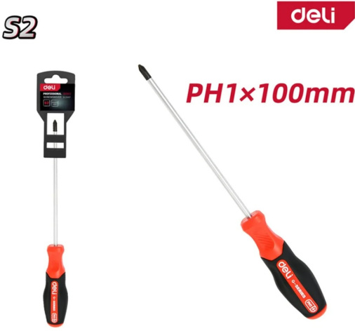 Изображение товара Отвертка Deli DL3457 PH1x100мм профессиональный инструмент для крепежа