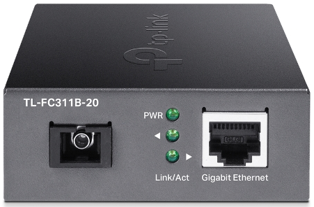 

Медиа-конвертер TP-LINK TL-FC311B-20 Gigabit WDM media converter, 9/125μm Single-mode Fiber, SC Fiber port, 100/1000Mbps RJ-45 port, wave length 1310n, TL-FC311B-20