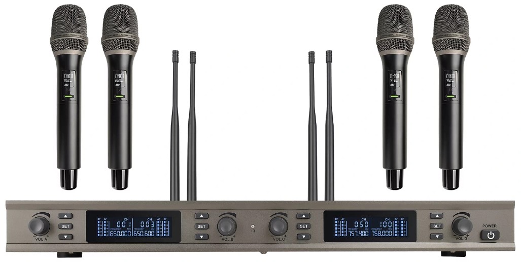 

Микрофонная система Axelvox DX800FC UHF 650 - 758 MHz, цифровая модуляция, LCD дисплей, DSP, ручной микрофон - 4 шт, DX800FC