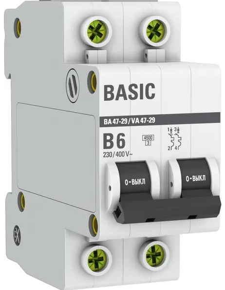 

Автоматический выключатель EKF mcb4729-2-06-B 2P 6А (B) 4,5кА ВА 47-29, mcb4729-2-06-B