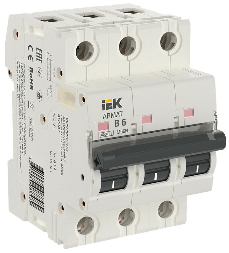 

Автоматический выключатель IEK AR-M06N-3-B006 ARMAT M06N 3P B 6А, AR-M06N-3-B006