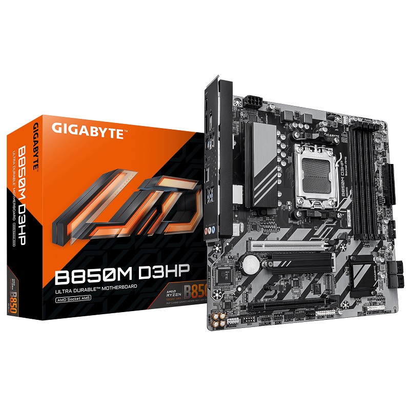 

Материнская плата mATX GIGABYTE B850M D3HP 1.2 (AM5, AMD B850, 4*DDR5, PCIe, 2*M.2, 4*SATA, 2*USB 2.0, USB 3.2, USB Type-C, HDMI, 2*DP), B850M D3HP 1.2
