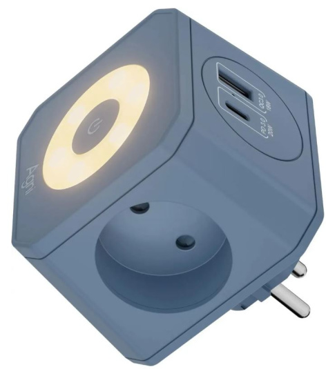 Изображение товара Тройник AGNI TP-WJ2U3E-L-blue с 3 розетками и USB для дома офиса