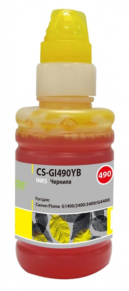 

Чернила для заправки Cactus CS-GI490YB желтый 100мл для Canon Pixma G1400/G2400/G3400, CS-GI490YB