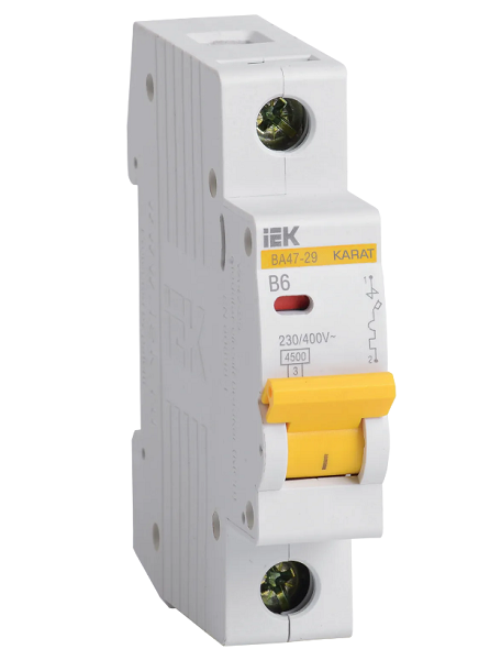 

Автоматический выключатель модульный IEK MVA20-1-006-B 1п B 6А 4.5кА ВА47-29, MVA20-1-006-B