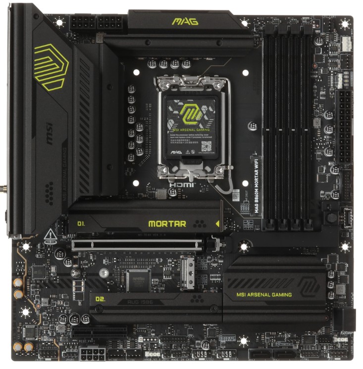 

Материнская плата mATX MSI MAG B860M MORTAR WIFI (LGA1851, B860, 4*DDR5, PCIe, 3*M.2, WiFi, BT, 2*USB Type-C, 3*USB 3.2, 2*USB 3.2, 8*USB 2.0, 4*SATA,, MAG B860M MORTAR WIFI