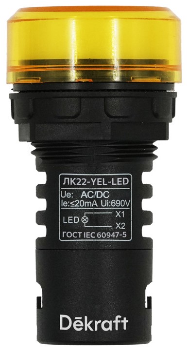 

Лампа DEKraft 25004DEK ЛK-22 LED коммутаторная ADDS D=22мм 220В желтая, 25004DEK