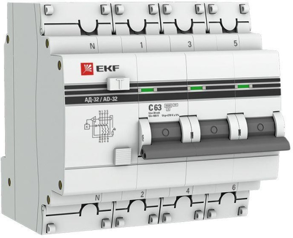 Изображение товара Автомат EKF DA32-63-30-4P-pro с дифференциальной защитой 63 А 4P
