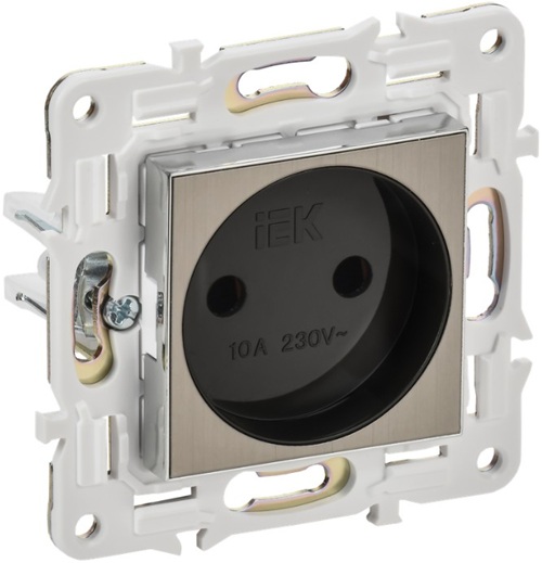

Розетка без заземления IEK SK-R10-10-K50 SKANDY без защитных шторок 10А SK-R02N металл никель, SK-R10-10-K50