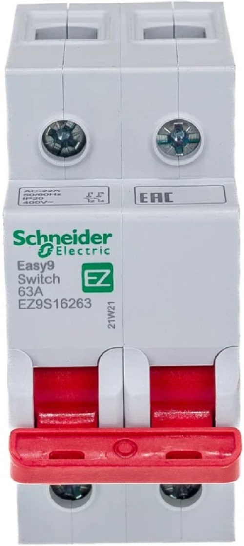 

Выключатель нагрузки Schneider Electric EZ9S16263 2-полюсный, 63А, EASY 9, EZ9S16263