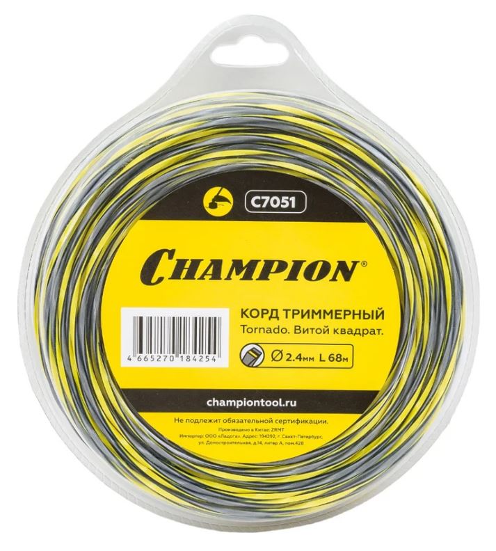 

Корд CHAMPION C7051 триммерный Tornado 2,4мм*68м (витой квадрат), C7051