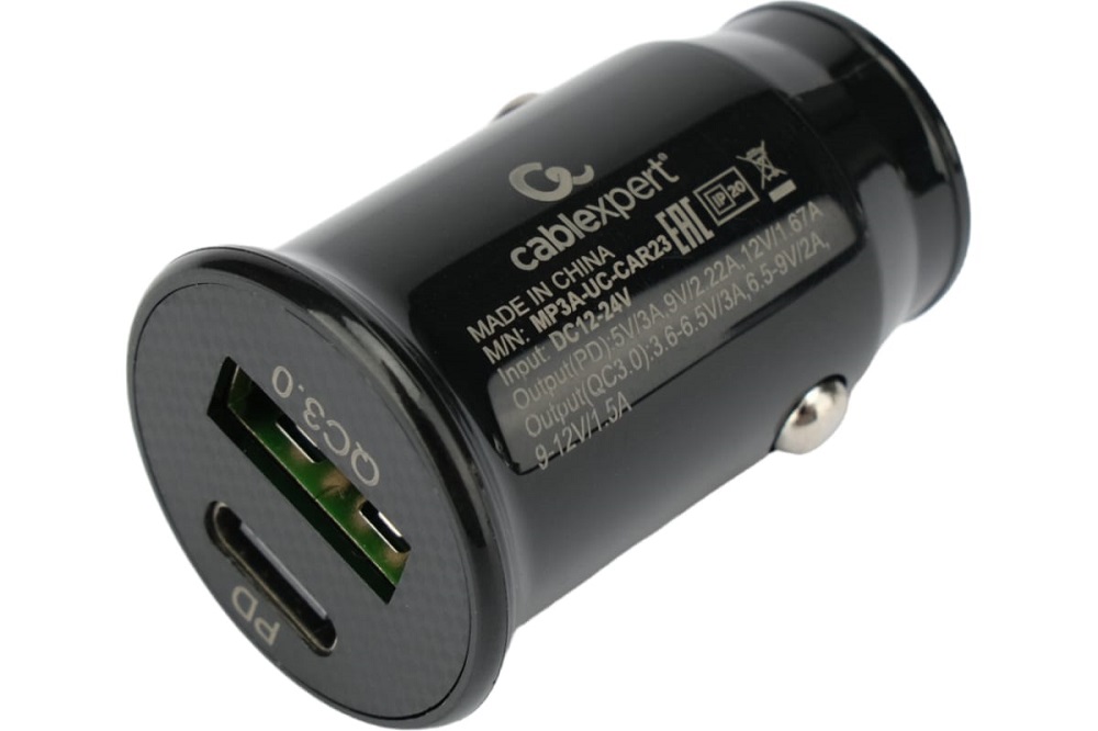 

Зарядное устройство автомобильное Cablexpert MP3A-UC-CAR23 20Вт, QC3.0/PD, 2 порта: USB и Type-C, MP3A-UC-CAR23