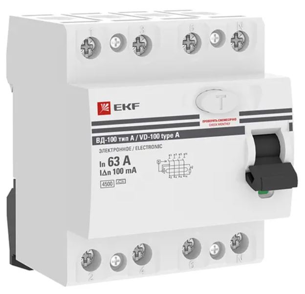 

УЗО EKF elcb-4-63-100-e-a-pro ВД-100 4P 63А 100мА тип А электронный 4,5кА PROXIMA, elcb-4-63-100-e-a-pro