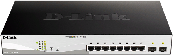 Изображение товара Коммутатор D-link DGS-1210-10MP/F3A управляемый с PoE 8 портов 20 Гбит/с