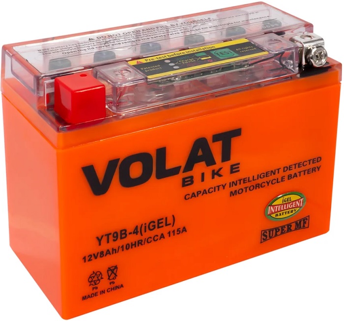 Батарея VOLAT YT9B-4(iGEL)Volat (8 Ач, 12 V) Прямая, L+ 150x70x105 (для мототехники)