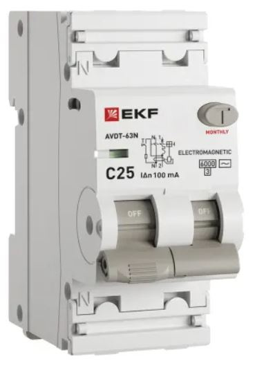 Изображение товара Автомат EKF D63N26M25C100 защита с характеристикой C 25A 2Полюса