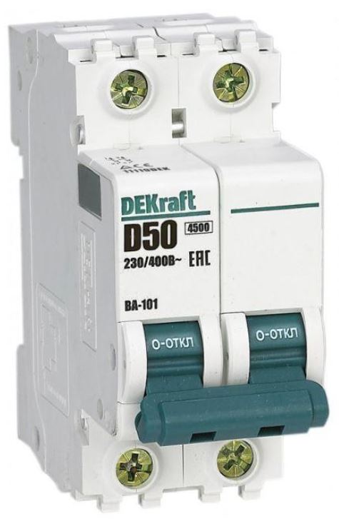 

Автоматический выключатель DEKraft 11119DEK 2Р 50А (D) 4,5кА, 11119DEK