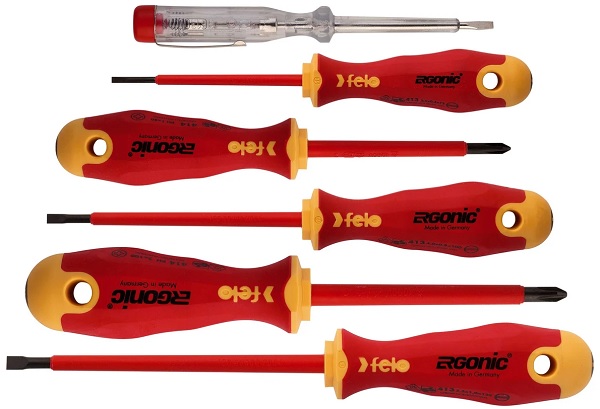 

Набор отверток Felo 41396398 диэлектрических Ergonic с тестером напряжения 6 шт, 41396398