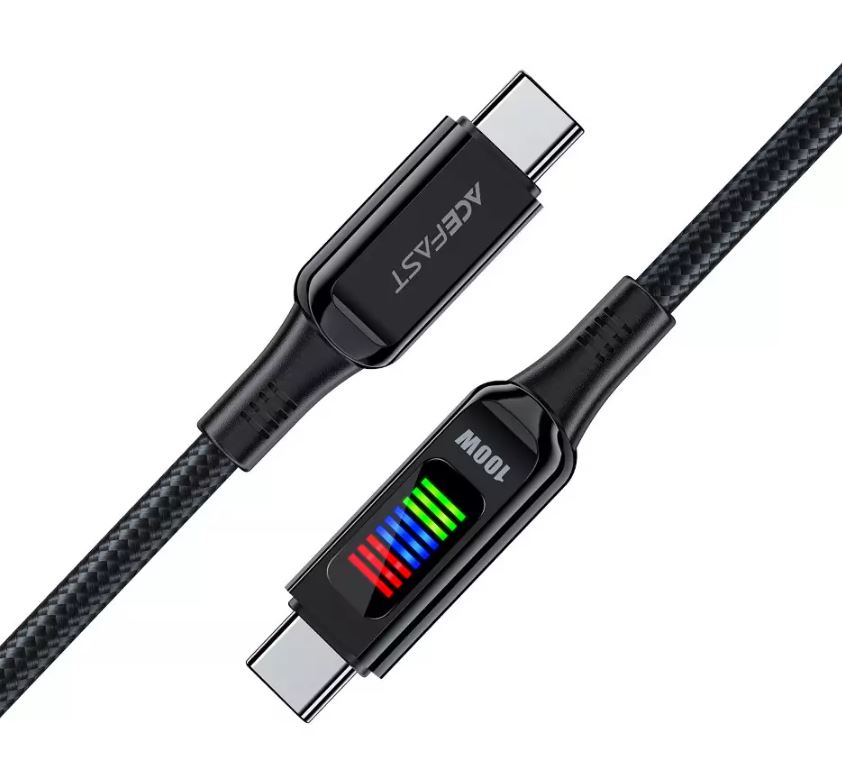 

Кабель ACEFAST C7-03 USB-C to USB-C zinc alloy charging data cable with display цвет: черный, C7-03