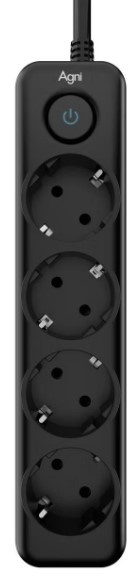 Изображение товара Сетевой фильтр AGNI TP-FD4E-5m-black 4 розетки с защитой 5 м кабель