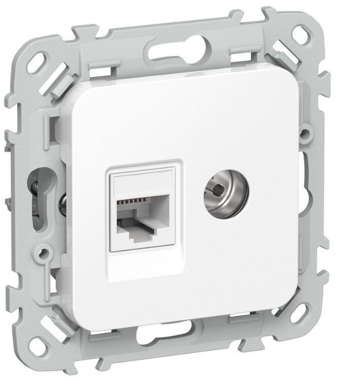 

Розетка IEK FI-AK22-1-K01 FLITE 2-местная RJ45/TV категория 5Е UTP РКТВ5е-2-0-ФлБ белый, FI-AK22-1-K01