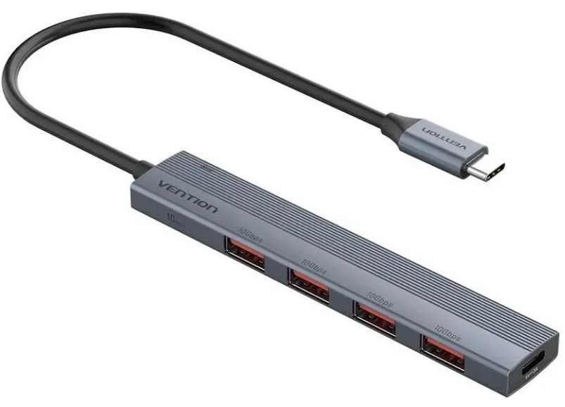 Концентратор Vention CKHHB OTG USB 3.2 Gen 2 Type-C на 4 USB порта + USB-C PD серый - 0.15м
