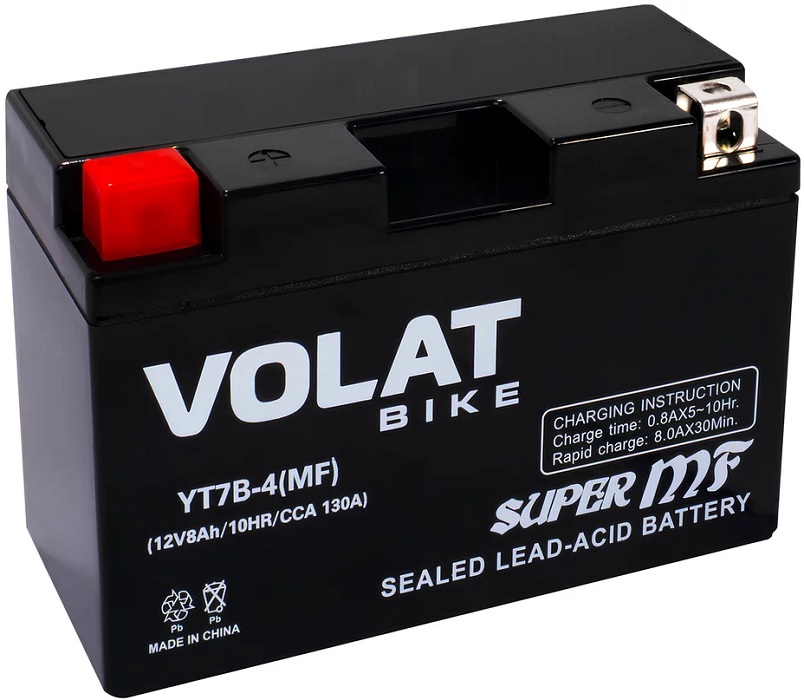 Батарея VOLAT YT7B-4(MF)Volat (8 Ач, 12 V) Прямая, L+ 150x65x94 (для мототехники)