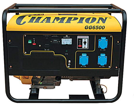

Генератор бензиновый CHAMPION GG6500 (5/5,5кВт,OHV390 13лс 25л 72,5кг 2,5л/ч 12V), GG6500