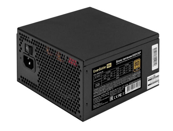 

Блок питания ATX Exegate 650VSP FС EX297231RUS 650W 80 PLUS GOLD, APFC, КПД 90%, 120mm fan, 24pin, 2, 650VSP FС