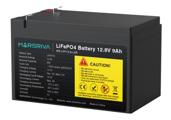 Изображение товара Батарея Marsriva MR-LFP12-9-LAR 12.8 В 9 Ач клемма надежность