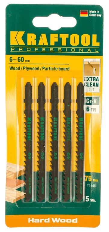

Пилка для электролобзика Kraftool 159521-4-S5 Cr-V, по дереву, ДВП, ДСП, быстрый рез, EU-хвост., шаг 4мм., 75мм., 5шт., 159521-4-S5
